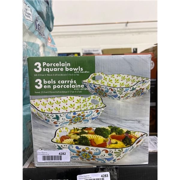 3 Porcelain Square Bowls