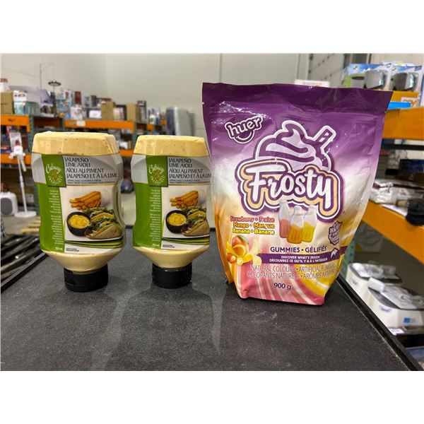 Huer Frosty Gummies 900g and 2 Jalapeno Lime Aioli 2 x 750ml