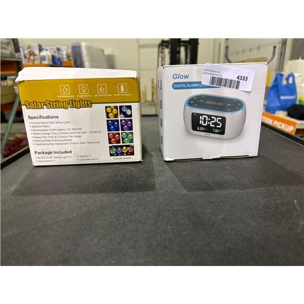 Solar String Lights and Glow Digital Alarm Clock