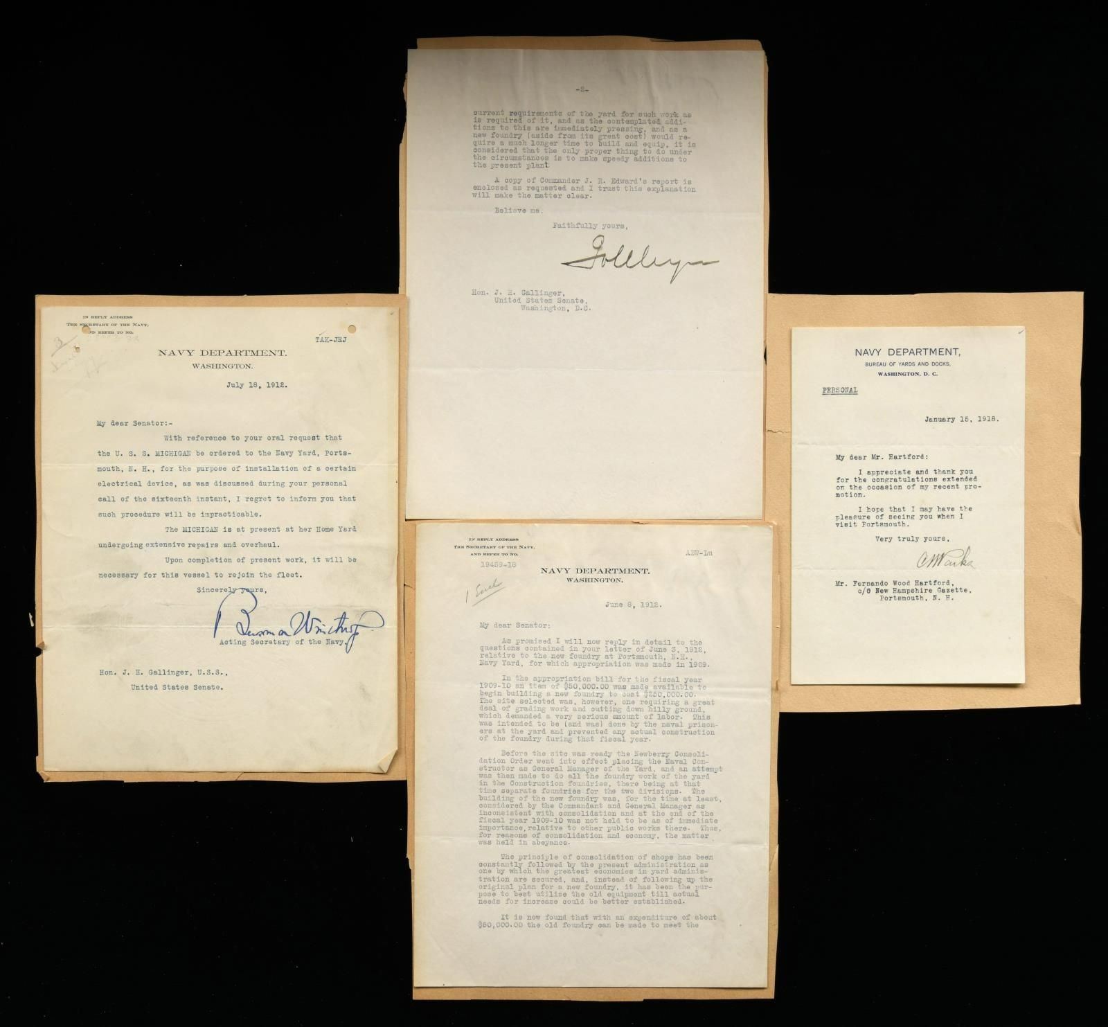 Signned Letters 14 TYPED LETTERS SIGNED BY OFFICIALS OF THE NAVY - Poulin Auctions