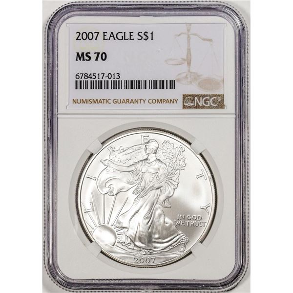 2007 $1 American Silver Eagle Coin NGC MS70
