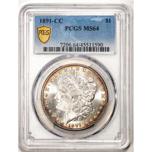 1891-CC $1 Morgan Silver Dollar Coin PCGS MS64 Nice Toning