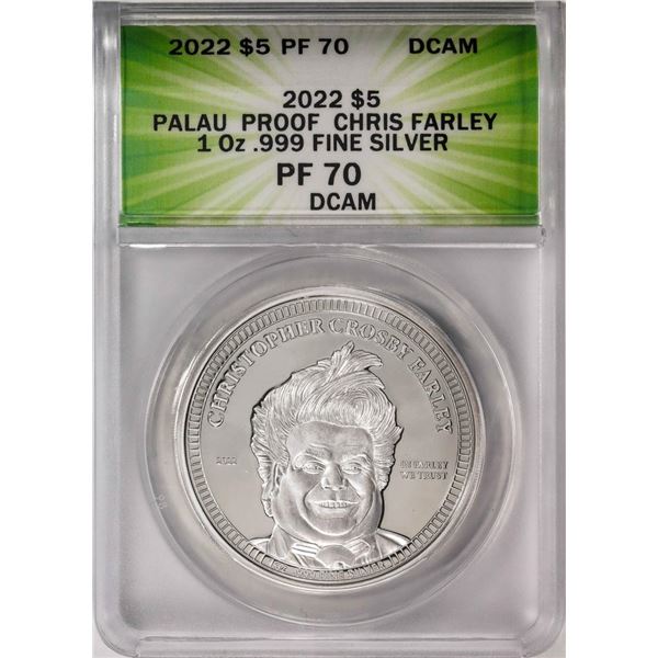 2022 $5 Palau Proof Chris Farley Silver Coin ANACS PF70DCAM