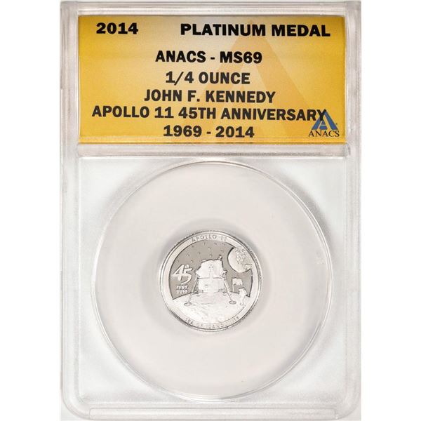 2014 Proof 1/4 oz Platinum JFK Apollo 11 Anniversary Medal ANACS MS69