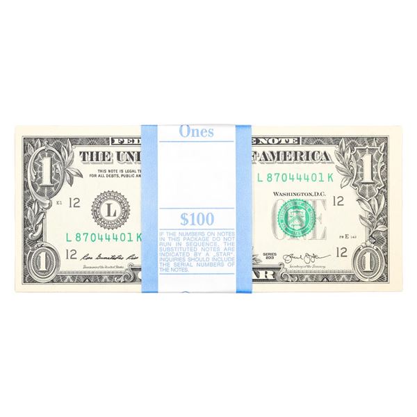 Pack of (100) Consecutive 2013 $1 Federal Reserve Notes San Francisco