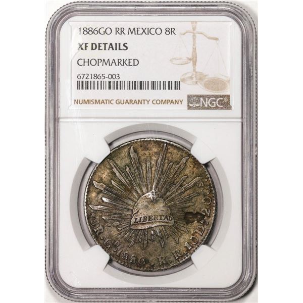 1886GO RR Mexico 8 Reales Silver Coin NGC XF Details Chopmarked