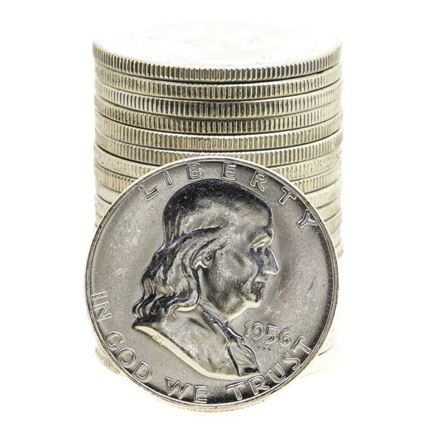 Roll of (20) Brilliant Uncirculated 1956 Franklin Half Dollar Coins