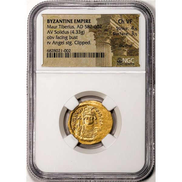 Byzantine Empire 585-602 AD Maur.Tiberius AV Solidus Ancient Gold Coin NGC Ch VF