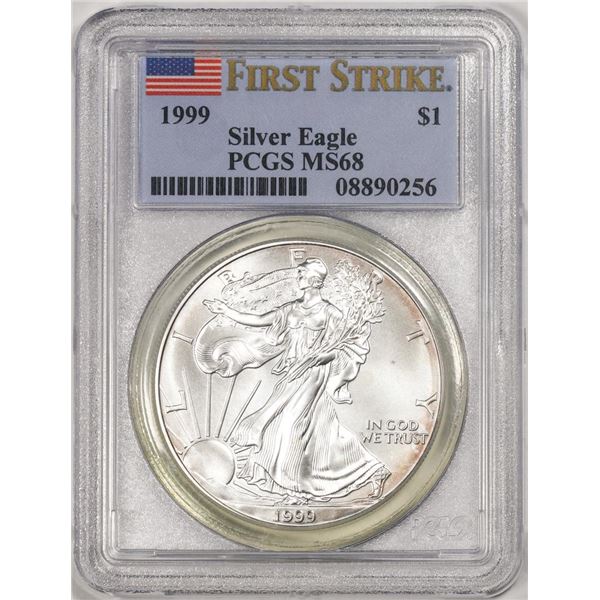 1999 $1 American Silver Eagle Coin PCGS MS68 First Strike
