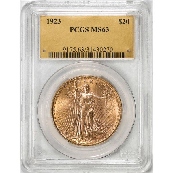 1923 $20 St. Gaudens Double Eagle Gold Coin PCGS MS63