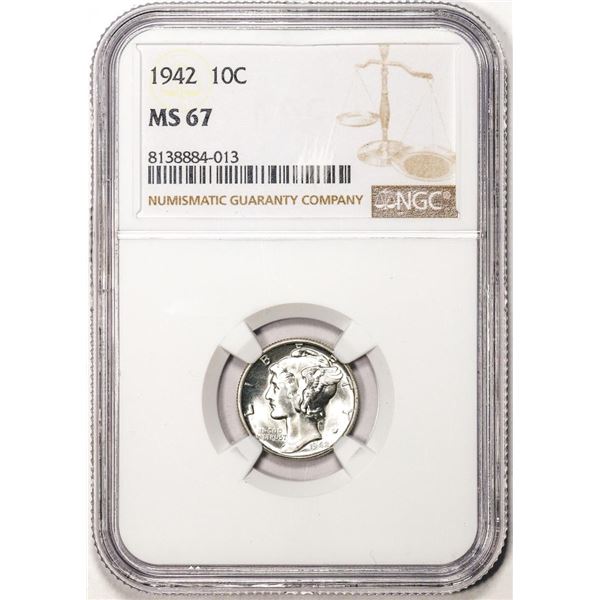 1942 Mercury Dime Coin NGC MS67