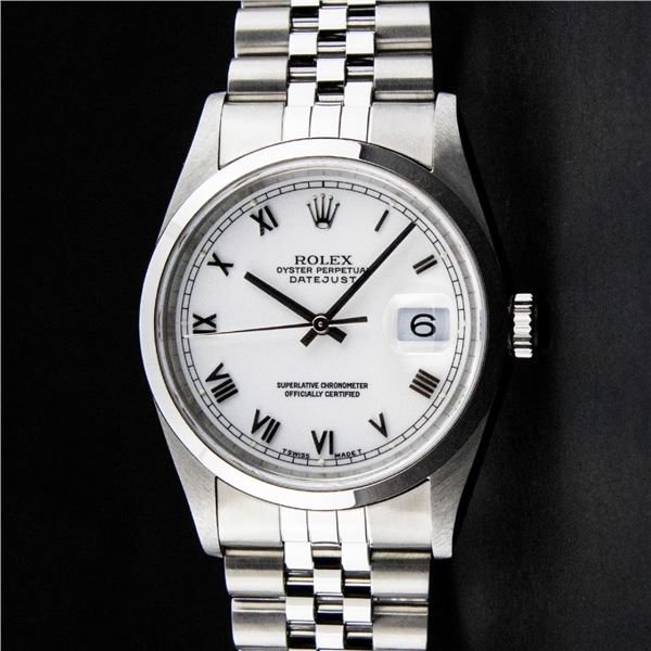 Rolex Men's Stainless Steel White Roman Datejust Wristwatch