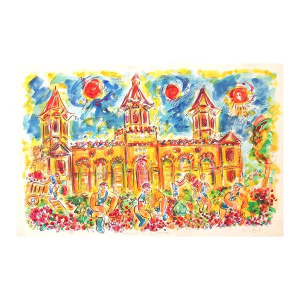 Wayne Ensrud "Harvest at Cos D'Estournel, Bordeaux" Original Mixed Media on Board