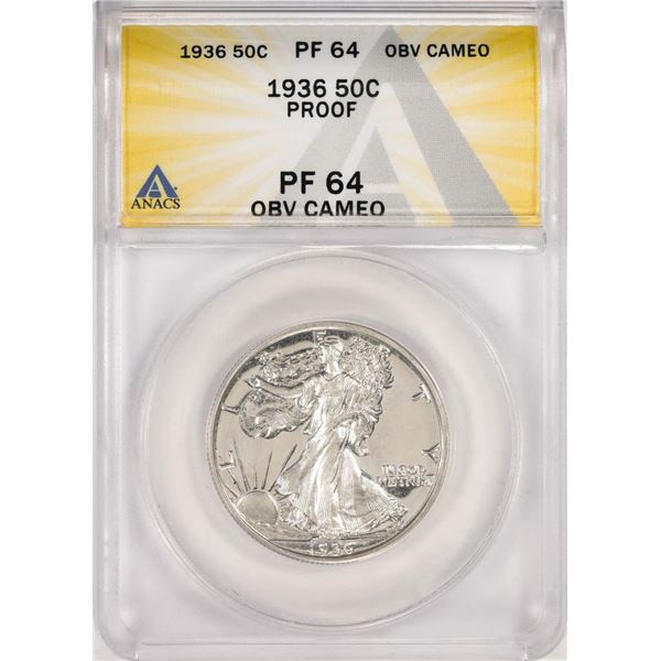 1936 Proof Walking Liberty Half Dollar Coin ANACS PF64 Obverse Cameo
