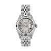 Image 2 : Rolex Ladies Stainless Steel Silver Index Emerald and Diamond Date Wristwatch
