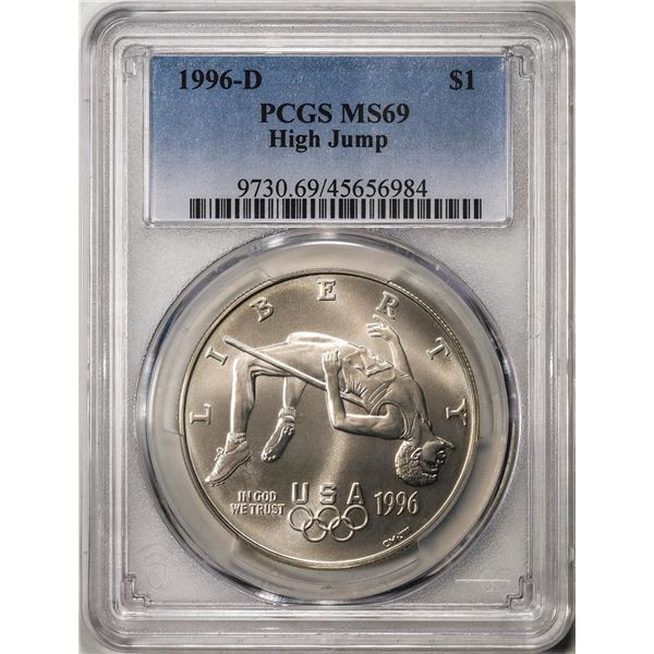 1996-D $1 Olympics High Jump Commemorative Silver Dollar Coin PCGS MS69