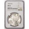 Image 1 : 1923-D $1 Peace Silver Dollar Coin NGC MS63