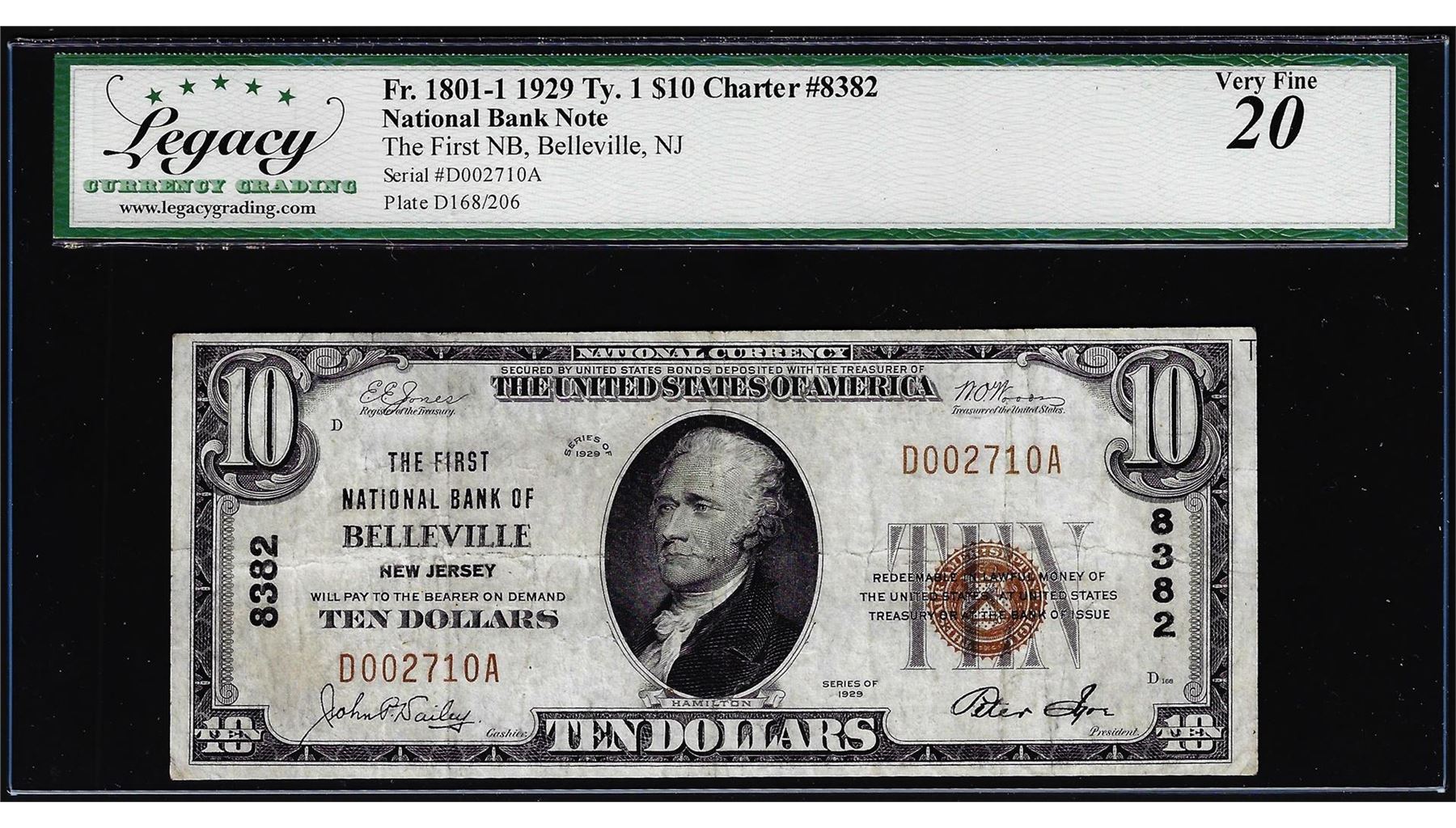 Nb Note 1929 $10 The First NB Belleville, NJ CH# 8382 National Currency Note ...
