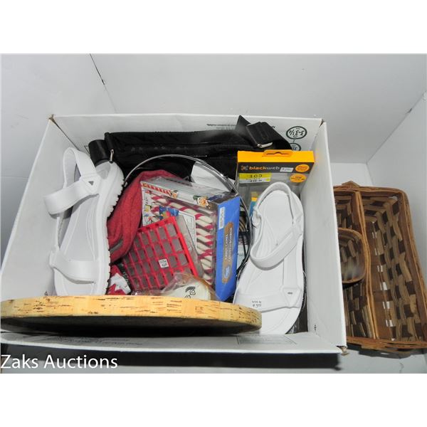 Box of Misc Incl. Basket, Cork Tray,