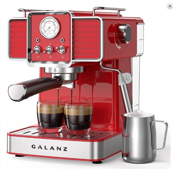 BRAND NEW GALANZ RETRO LOOK ESPRESSO MACHINE, WITH BUILT IN STEAM WAND, RETAIL $199