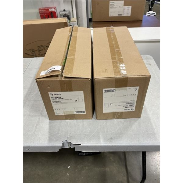 2 NEW CASES OF OVER HEAD COVER GOWNS - 120 PER CASE, 240 TOTAL