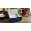 Image 2 : LARGE BLUE METAL WITH BRASS STORAGE TRUNK, 43 INCH X 21 INCH X 24 INCH