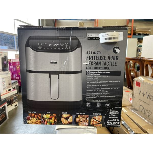 AS NEW BELLA PRO SERIES 6QT TOUCHSCREEN AIR FRYER