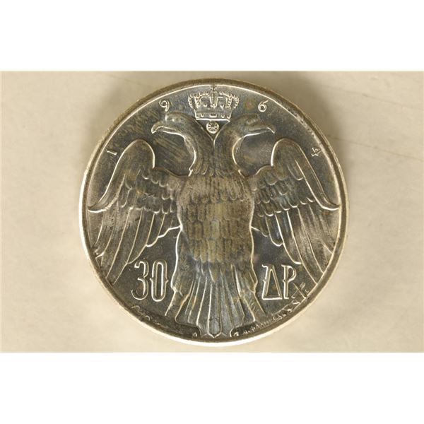 1964 GREECE SILVER 30 DRACHMAI .3222 OZ. ASW UNC