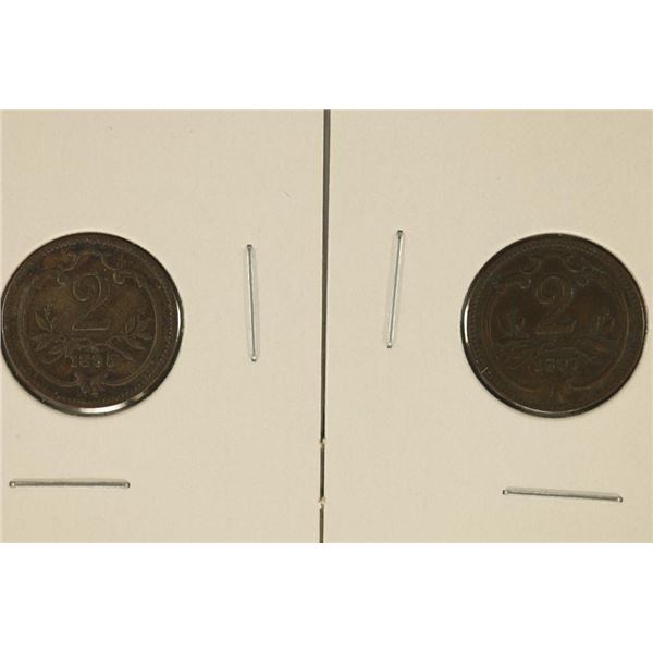 1895 & 1897 AUSTRIA 2 HELLER COINS EXTRA FINES
