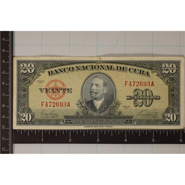 1949 CUBA 20 PESO BILL