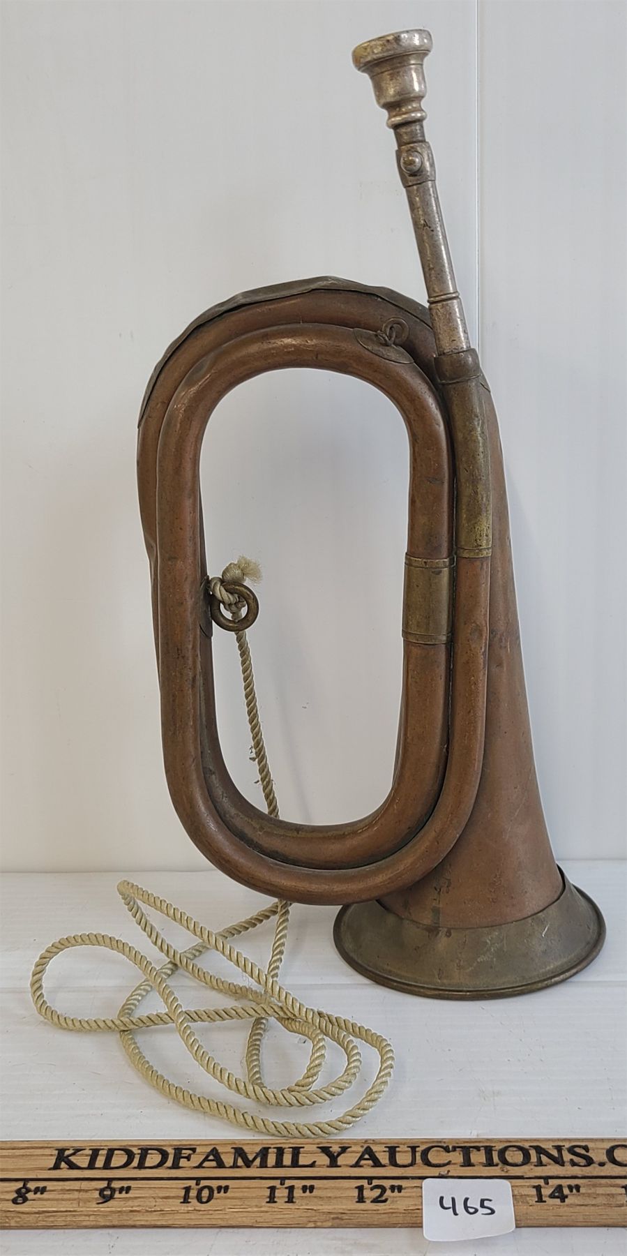 String Handle On Bugle U.S. CIVIL WAR ERA BRASS BUGLE W/ CORD - Kidd Family Auctions