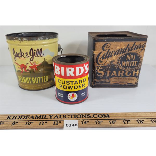 LOT OF 3 - TIN CANS - INCL JACK & JILL PEANUT BUTTER, ETC.