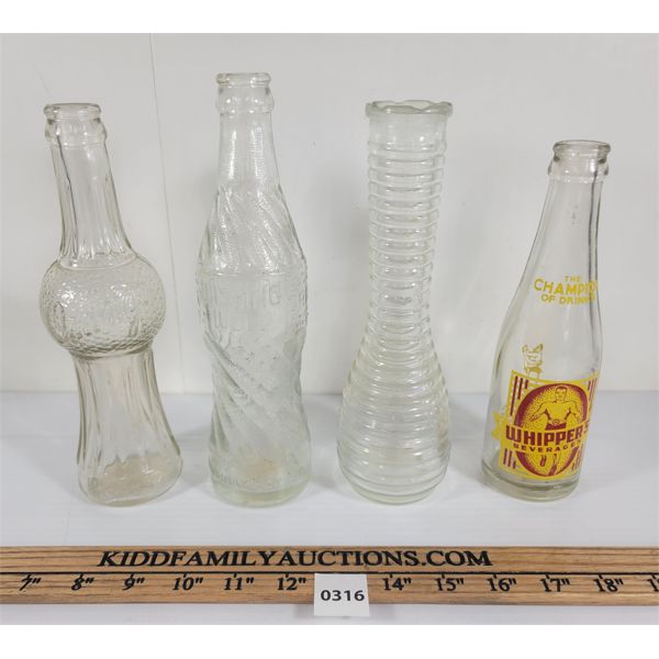 LOT OF 4 - MISC BOTTLES - INCL SILK SCREEN WHIPPER'S BEVERAGES