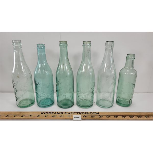 LOT OF 6 - EMBOSSED BREWERY BOTTLES - INCL GERHARD LANG BREWERY, JAMESTOWN BREWING CO., ETC. 
