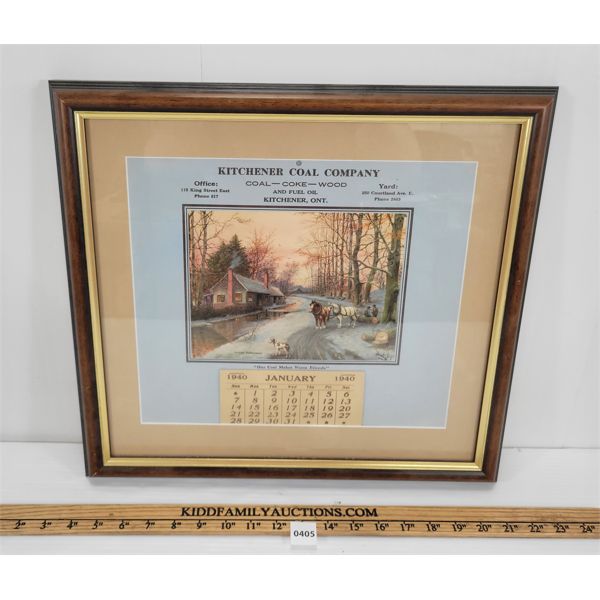 1940 KITCHENER, ONT FRAMED CALENDAR - COMPLETE