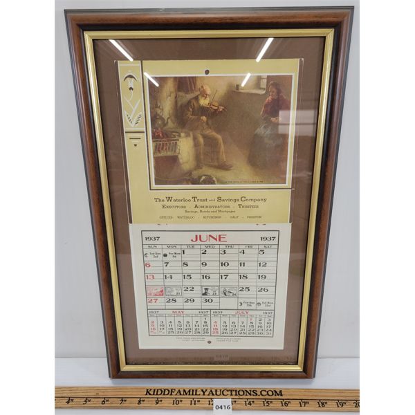 1937 THE WATERLOO TRUST & SAVINGS CO. FRAMED CALENDAR