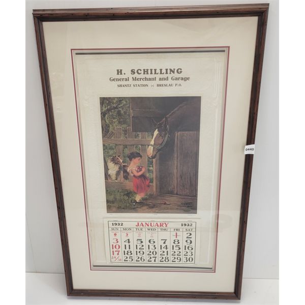 1932 H. SCHILLING FRAMED CALENDAR - COMPLETE