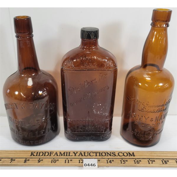 LOT OF 3 - SPIRITS & DISTILLERS BOTTLES - INCL WRIGHT & TAYLOR, G & W, ETC.