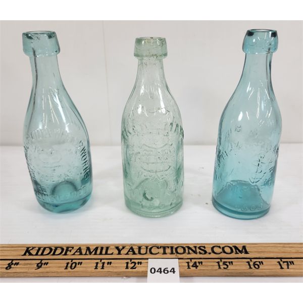 LOT OF 3 - EMBOSSED BOTTLES - INCL H. W. BILTON, IMPERIAL & H.T. SMITH SODA WATER