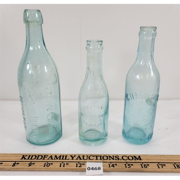LOT OF 3 - EMBOSSED BOTTLES - INCL C.H. NORTON, ROYAL AERATED WATER COMPANY, ETC. 