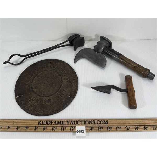 LOT OF 4 - FORGING TOOLS - THE LONDON FOUNDRY PLAQUE