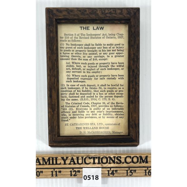 ST. CATHARINES SPA "THE LAW" FRAMED POSTER