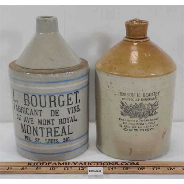 LOT OF 2 - L. BOURGET & MAISON H. BEAUTEY WINE JUGS