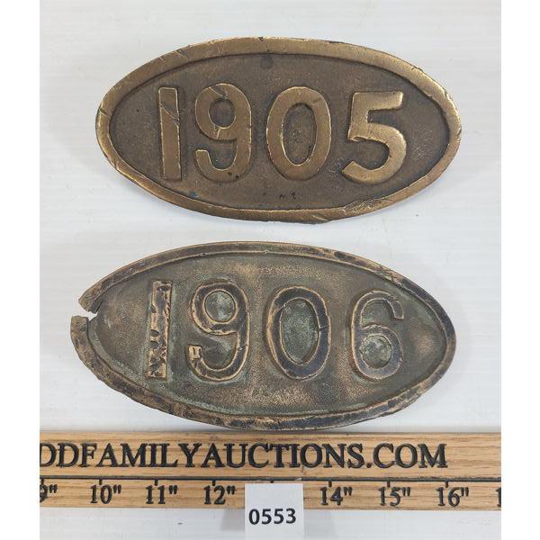 LOT OF 2 - 1905-1906 BRASS RAILROAD PLAQUES