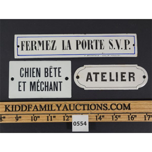 LOT OF 3 - FRENCH DOOR SIGNS - PORCELAIN