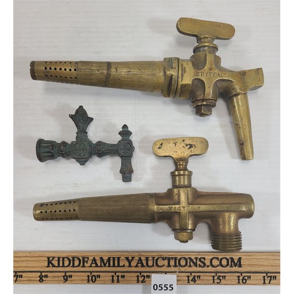 LOT OF 3 - BRASS & CAST IRON BARREL TAPS & NOZZLES