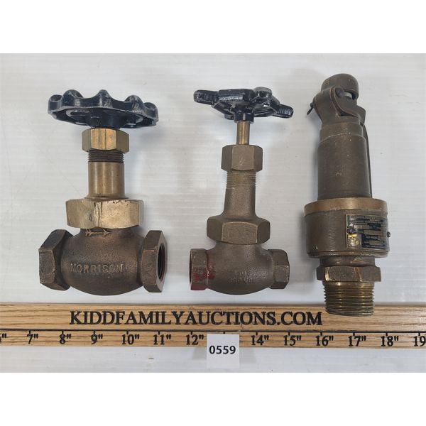 LOT OF 3 - BRASS CONSOLE SAFETY VALVE - CNR MORRISON & LUNKENHEIMER VALVES
