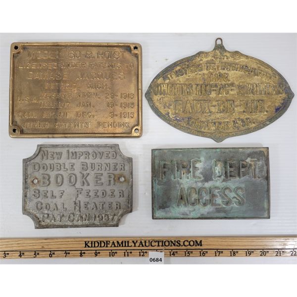 LOT OF 4 - BRASS & CAST IRON NAME PLATES