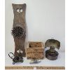 LOT OF 5 - ANTIQUE COLLECTIBLES - INCL OIL LAMP W/ BACK SHIELD & FLAX HATCHEL, ETC