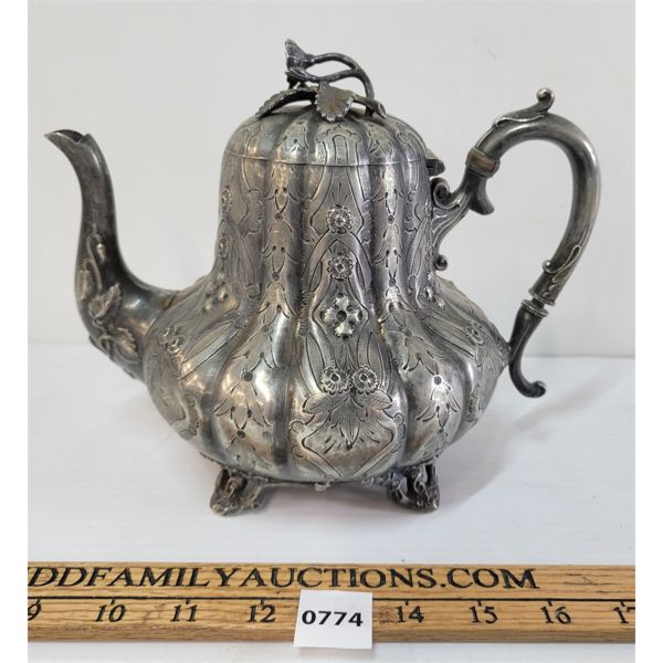 1864 JD & S PEWTER TEA POT